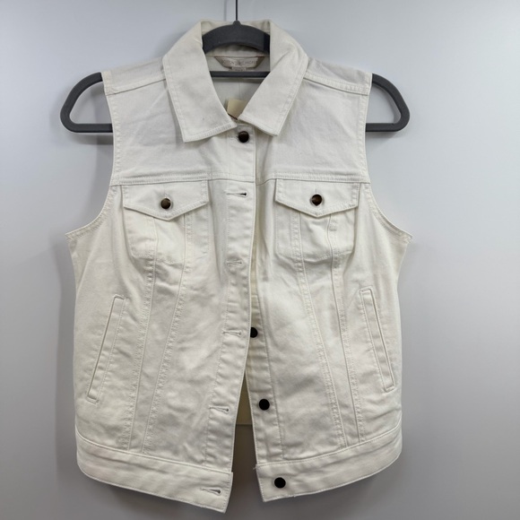 Boston Proper Proper denim vest in pure white size S Small NWT - Picture 1 of 7